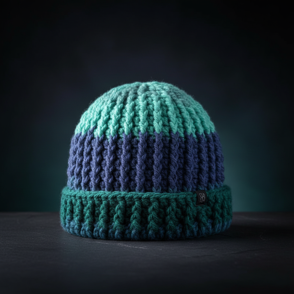 aqua descent crochet beanie with brim ribbed winter hat cold weather headwear structured knit beanie Stusio Standalone