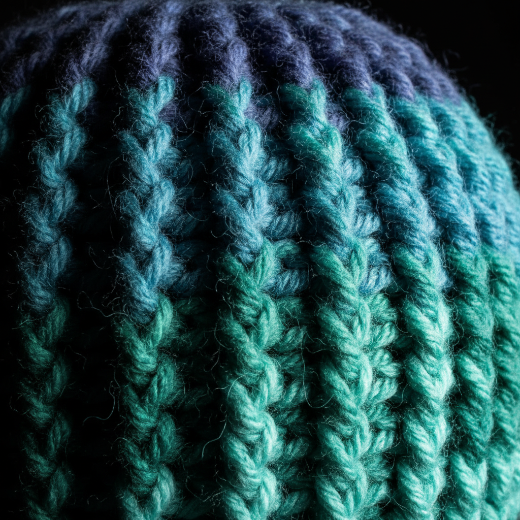 Aqua Descent Extra Dense Crochet beanie studio close up of stitch Texture