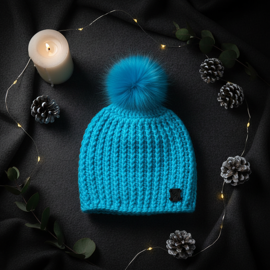 Pulse ribbed crochet beanie styled flat lay highlighting dense winter-ready stitch construction