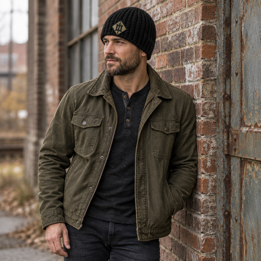 Authentic III Corps Phantom Corps military uniform patch removed from a uniform and attached to Home Front™ No. 6 handmade black crochet beanie.