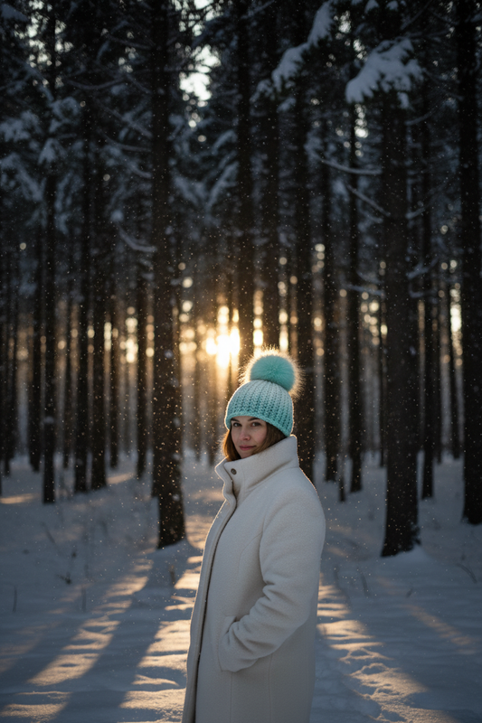 Mint Condition ribbed crochet beanie featured in cold climate winter lifestyle scene
