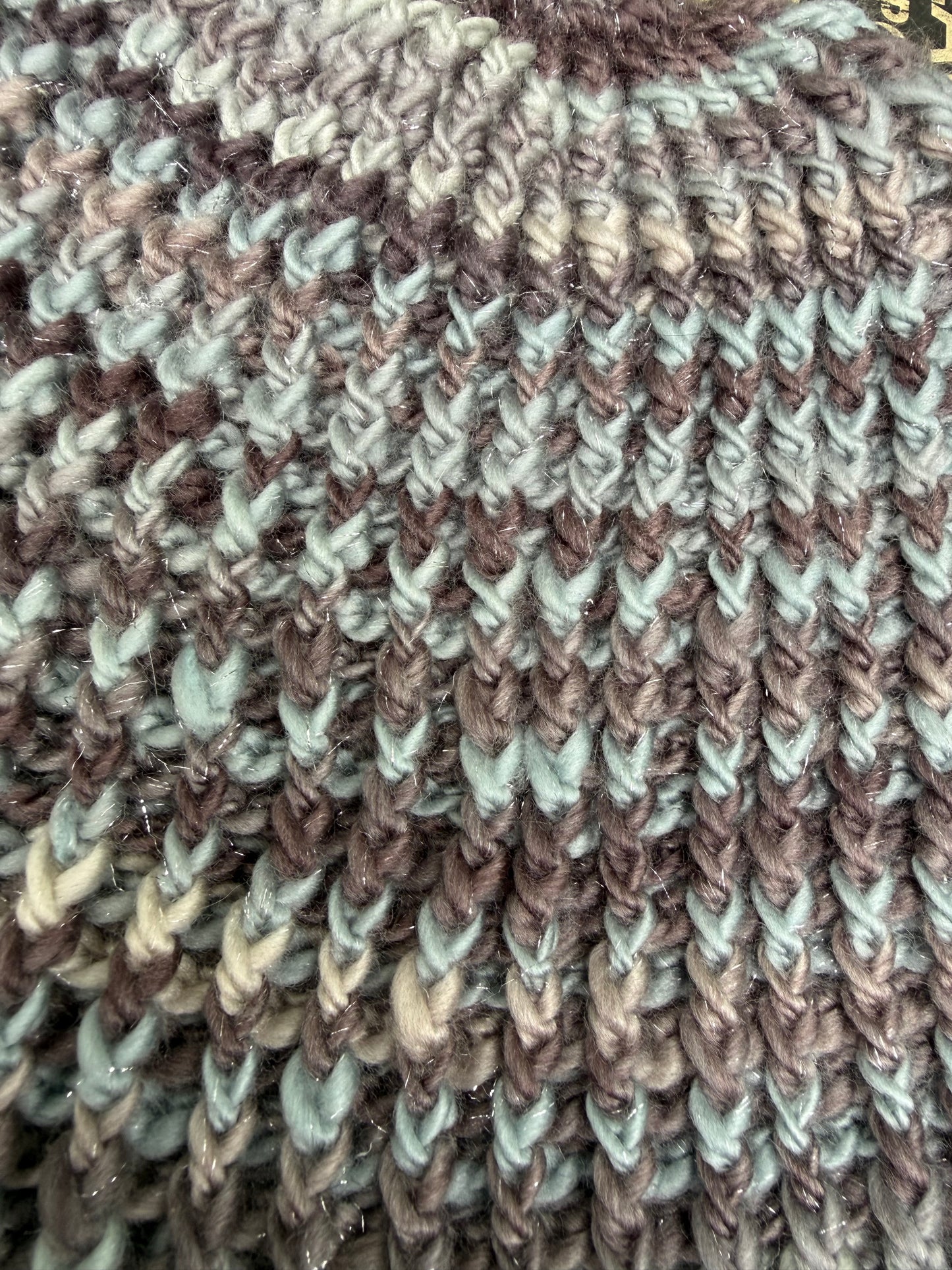 Close-up of Signal Drift™ Extra Toasty handmade toboggan, reversible crochet beanie with dense ribbed structure for cold weather with v shape crochet stitch texture