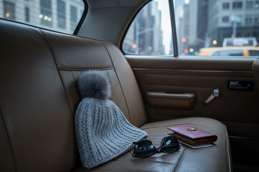 Silver Drift ribbed crochet beanie worn in city winter setting during daylight