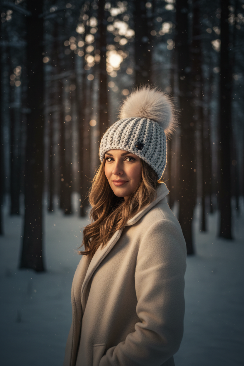 Fireside Oat ribbed crochet beanie featured in winter lifestyle scene highlighting structured cold-weather wear
