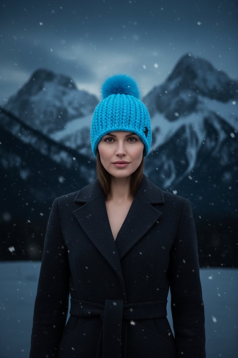 Glacier Pulse ribbed crochet skull cap skull hugger beanie worn outdoors in winter conditions for cold weather protection