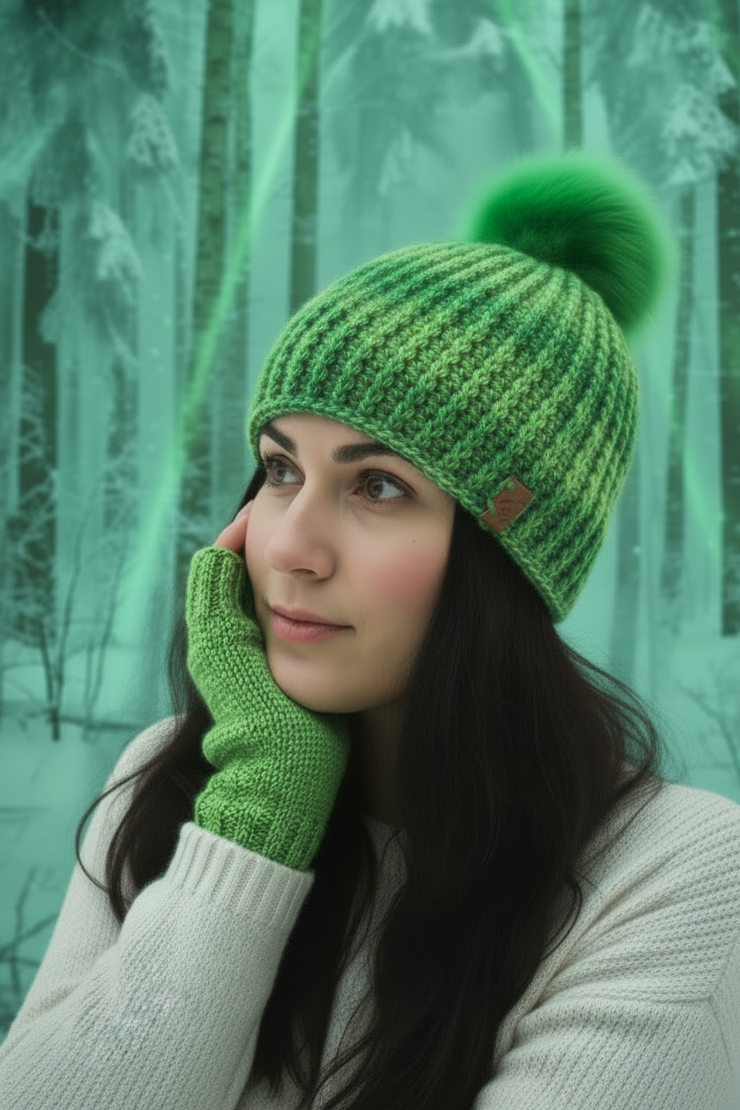 Green Pom Hat - Thinking Pose