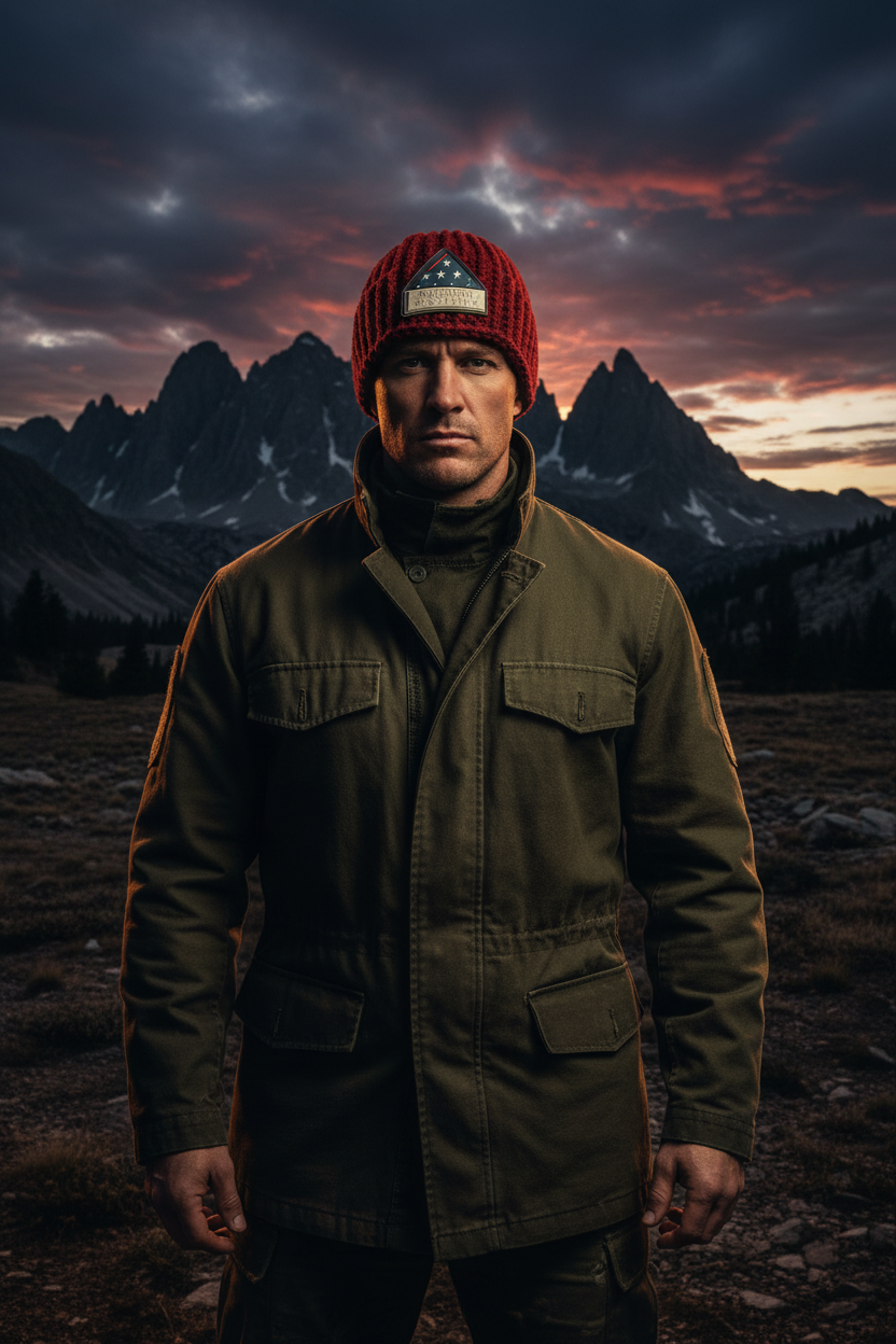 Iron Crown Redline ribbed crochet skull cap skull hugger beanie featured in cold climate winter setting

