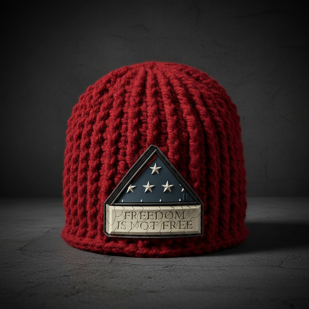 Iron Crown Redline ribbed crochet skull cap skull hugger beanie shown standalone emphasizing dense winter-ready stitch