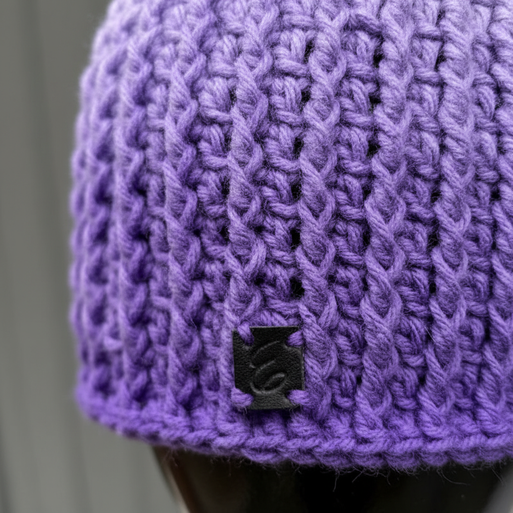 Lavender Resolve Close-Up highlighting dense ribbed winter stitch detail
