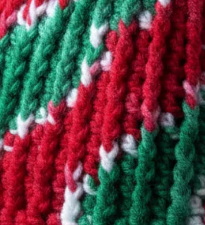 Close up of Peppermint Rally ribbed crochet beanie highlighting thick winter stitch detail