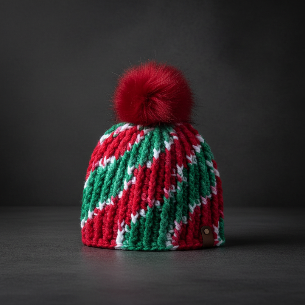 Peppermint Rally ribbed crochet beanie shown standalone highlighting structured winter silhouette