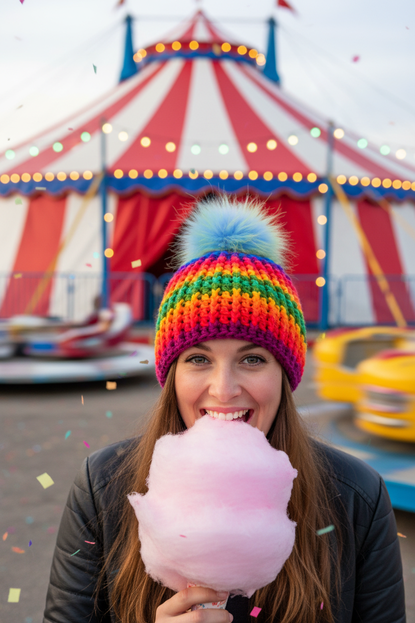Prism Current ribbed crochet beanie worn outdoors in cool-weather setting