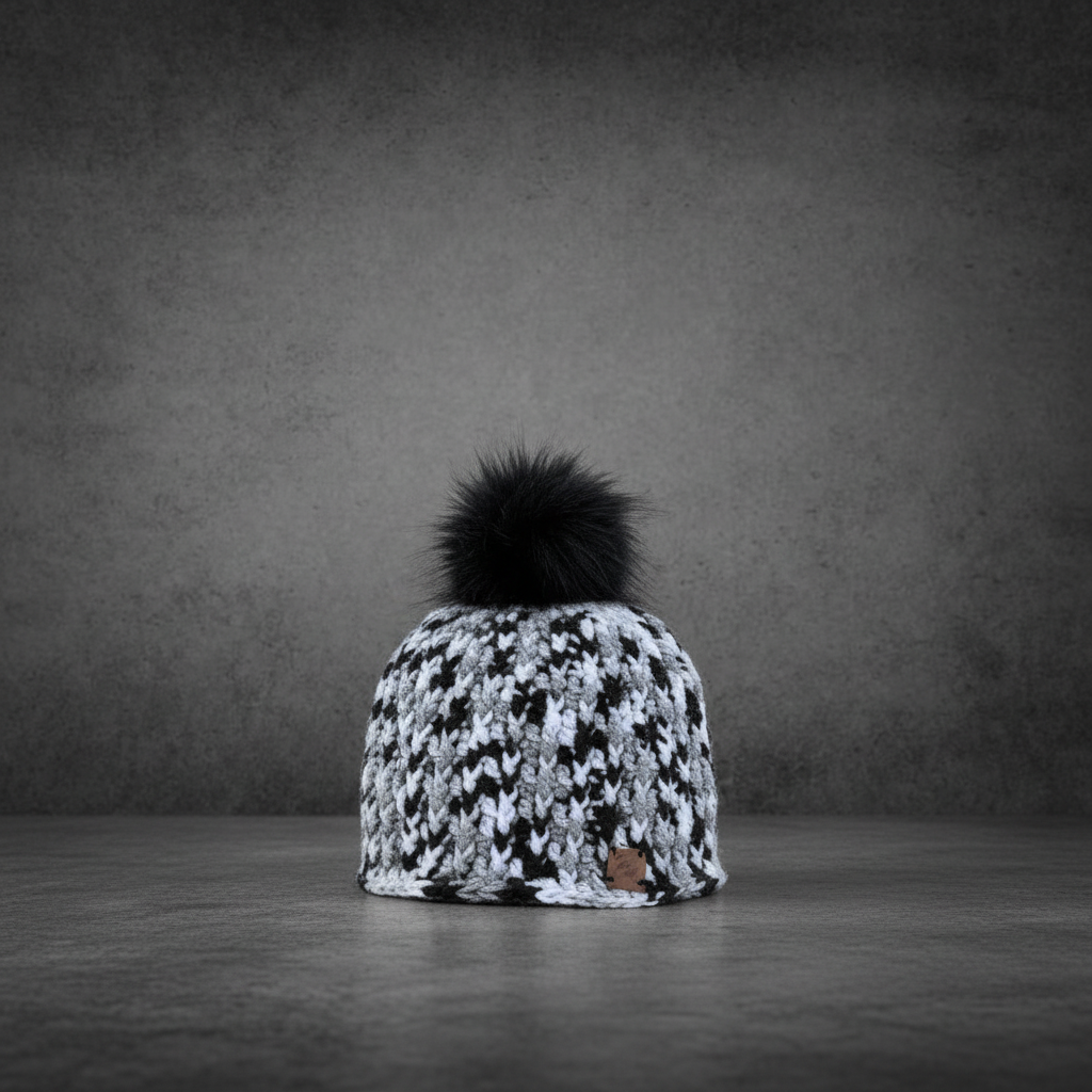 Snowdrift Ink ribbed crochet beanie shown standalone highlighting structured winter silhouette
