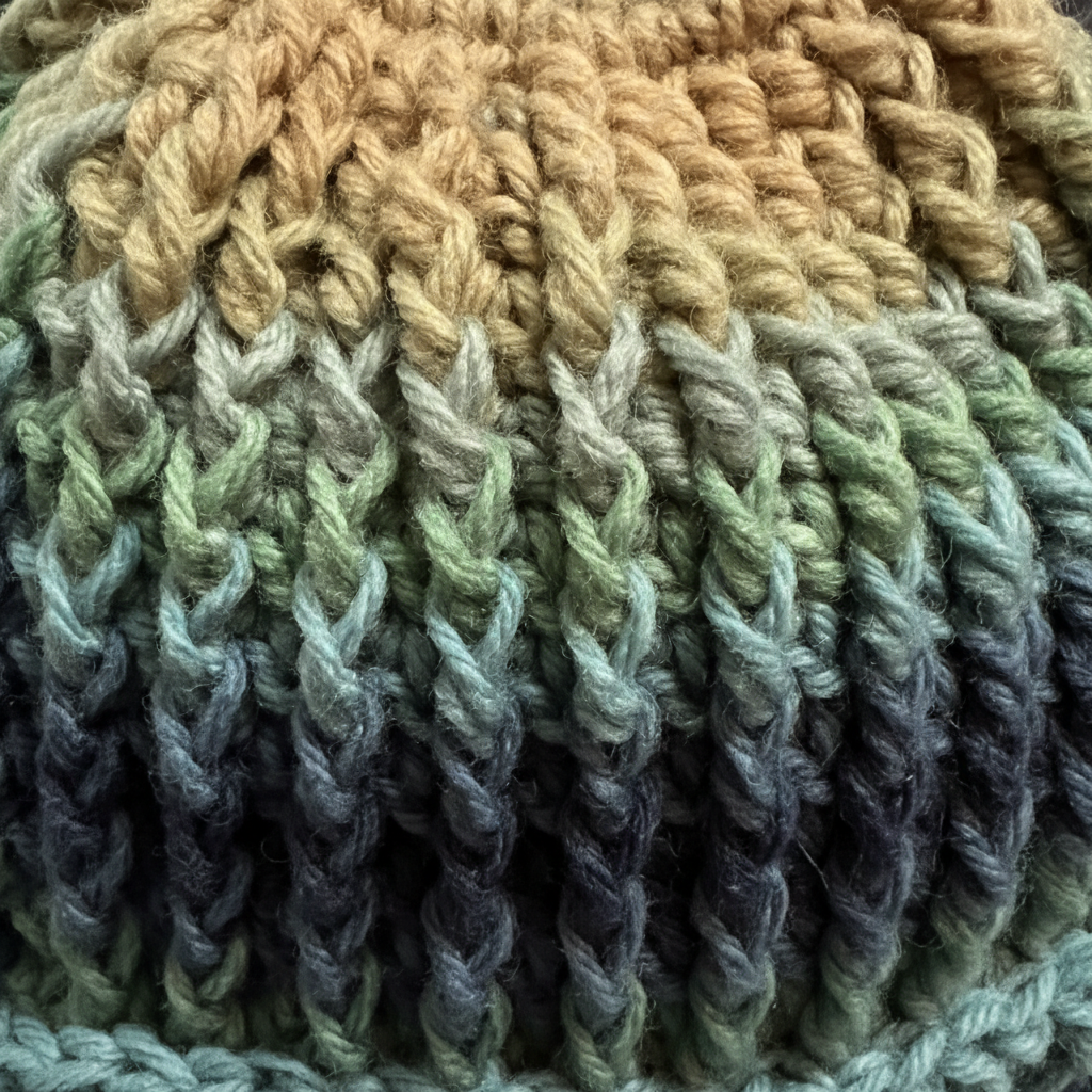 Stormline ribbed crochet beanie showing texture and structure for cold weather performance